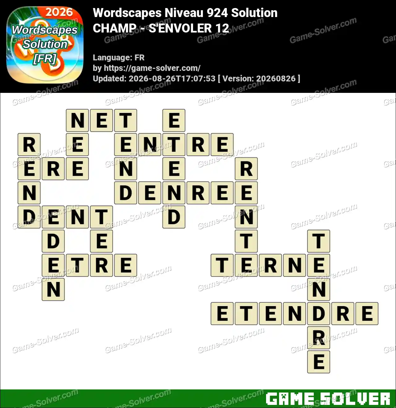 Wordscapes Français Niveau 924 Solution — CHAMP – S’ENVOLER 12